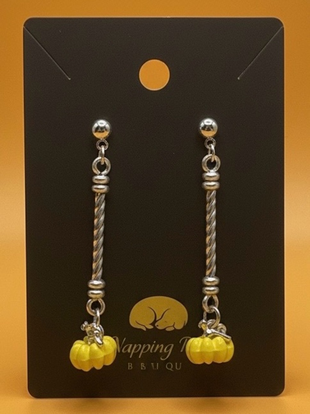 Ceramic Green Pumpkin Dangle Earrings – Silver-Tone Fall Earrings